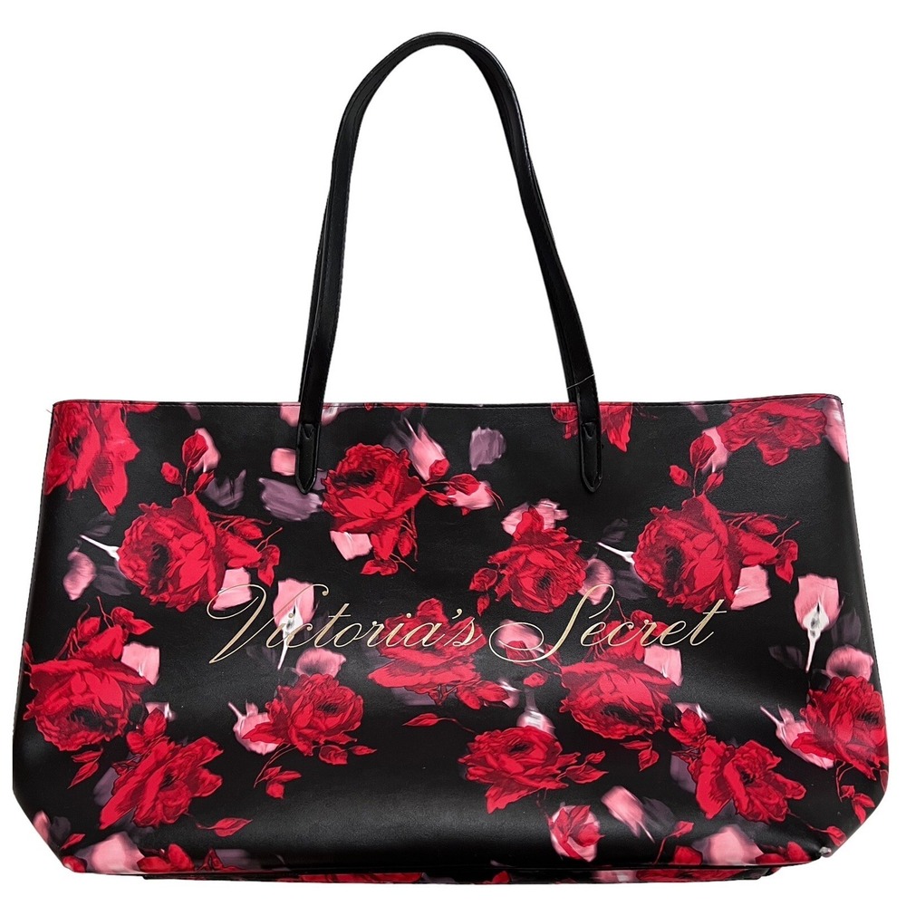 Victorias Secret Rose Tote 2019 Limited Edition Black/Red Floral Weekender Bag
